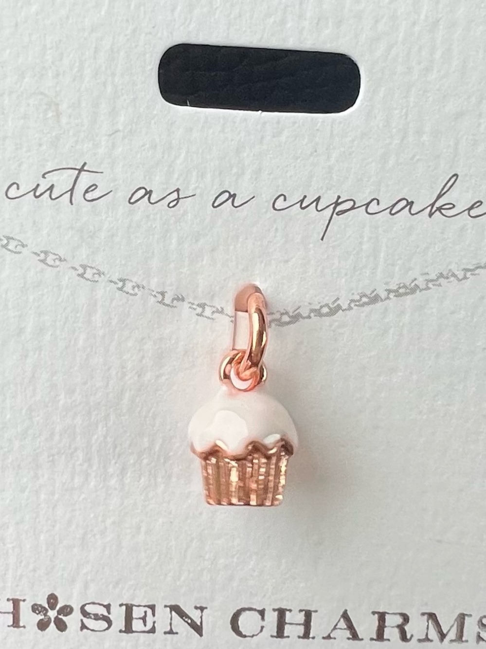 Rose Gold Cupcake Charm Necklace with White Enamel